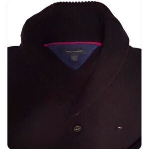 Tommy Hilfiger Sweater Men's Black XXL 2 Buttons Pullover Wide Soft Neck‎